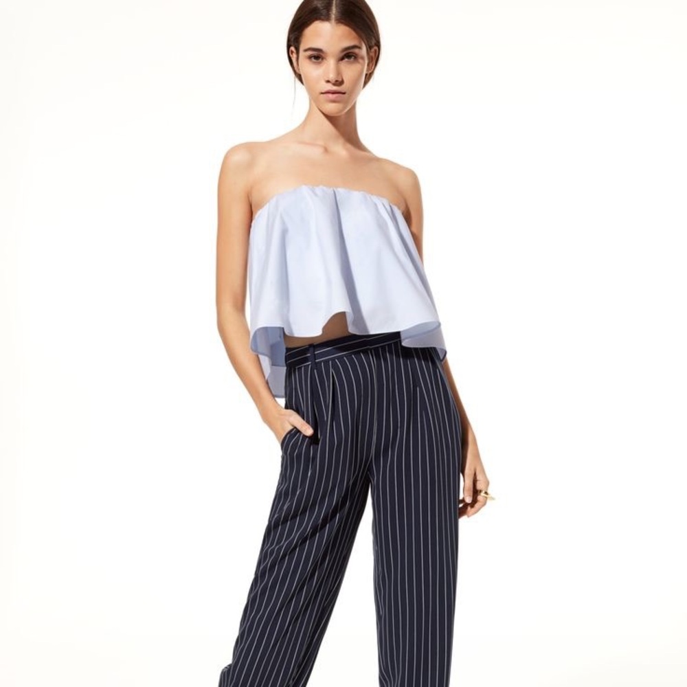 Babaton Aritzia Eckerd Blouse Pinstripe Cropped Top Sz XS